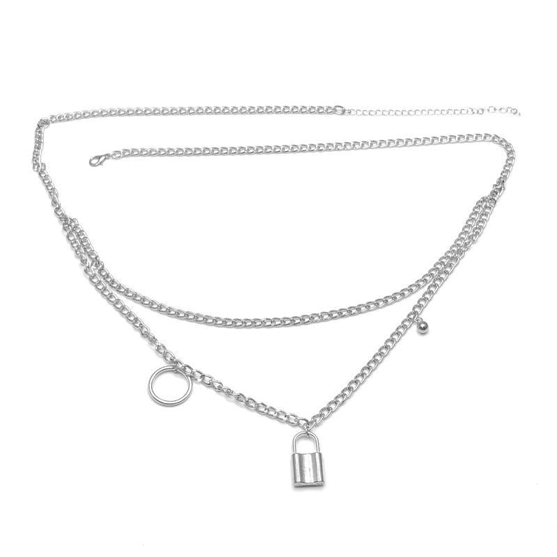 Lock Ring Waist Chain Multilayer Bead Pendant Body Chain Women Retro Sexy Punk Metal Waist Chain