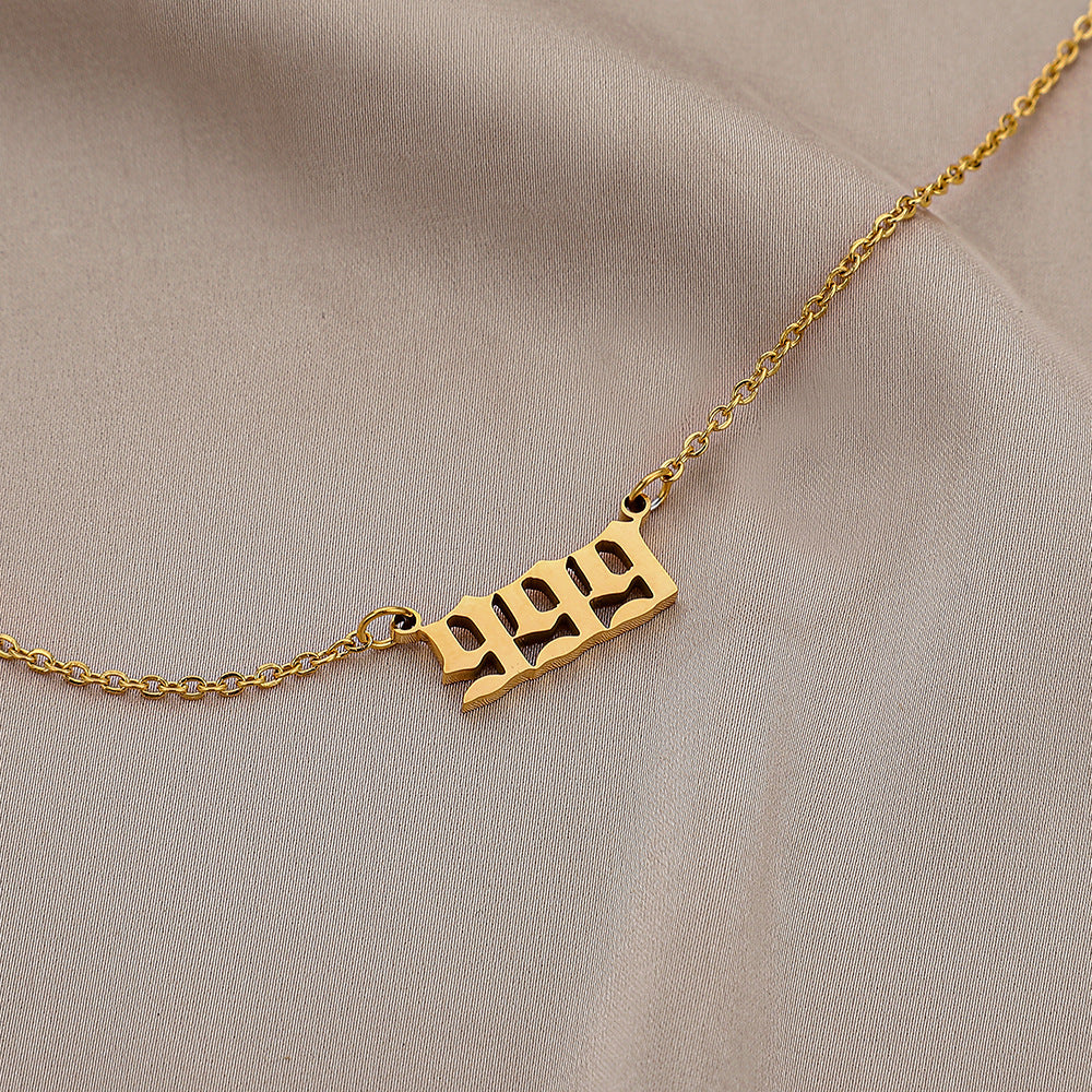 Explosive Angel Number 111999 Stainless Steel Cut Necklace Number Titanium Steel Real Gold Pendant