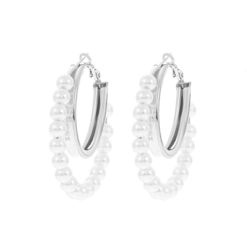 Pearl circle earrings female ins fashion exaggerated personality metal geometric large earrings temperament earrings