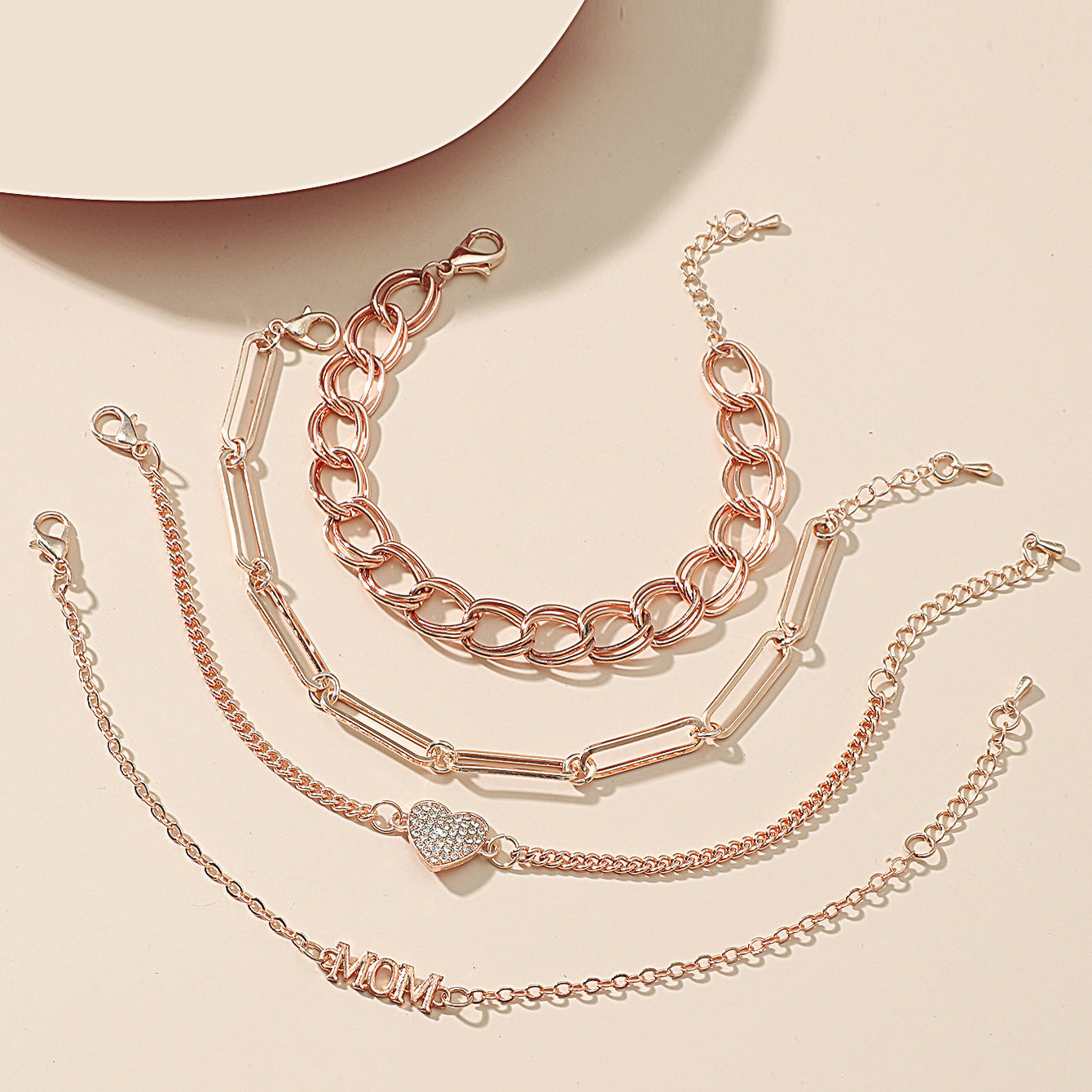 Fashion multi-layer chain anklet set ins personality metal geometric crown love bracelet 4 pieces set for women