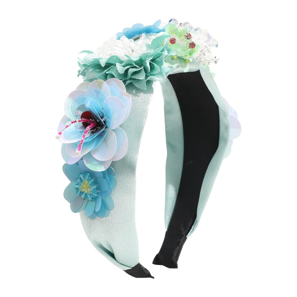 F3124 Temperament Creative Fabric Hair Accessories Fashion Diamond Sequin Flower Headband Internet Celebrity Headwear
