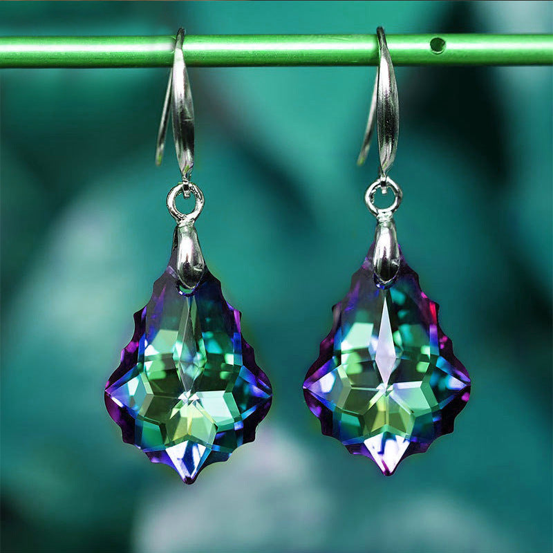 Fashion Baroque Leaf Dangle Earrings Women Silver Plated Pin Austrian Crystal Tourmaline Maple Leaf Earrings Jewelry