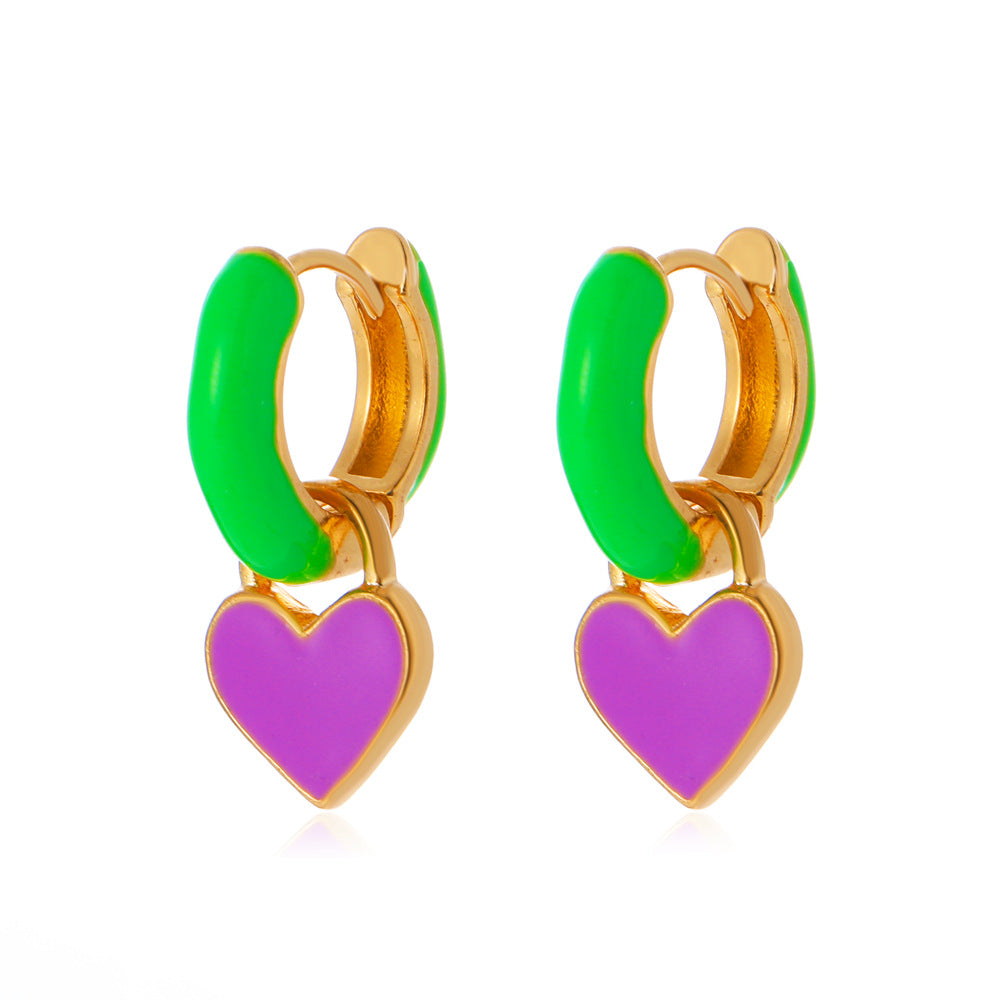 Fashion color geometric earrings simple alloy drop oil love ear buckle ins cold peach heart earrings female