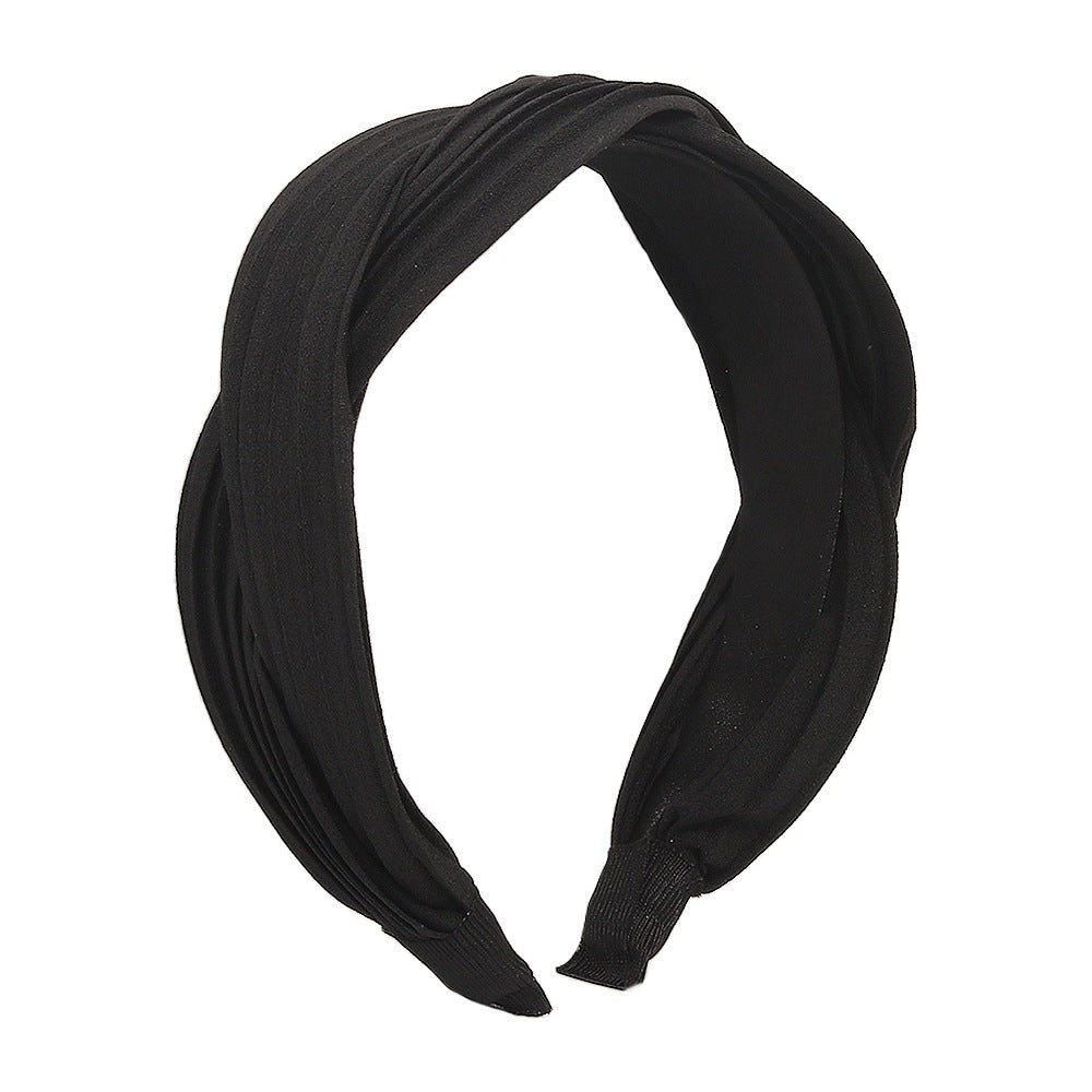 F3896 Fashion wide-brimmed hair accessories trend temperament simple cross non-slip solid color fabric headband