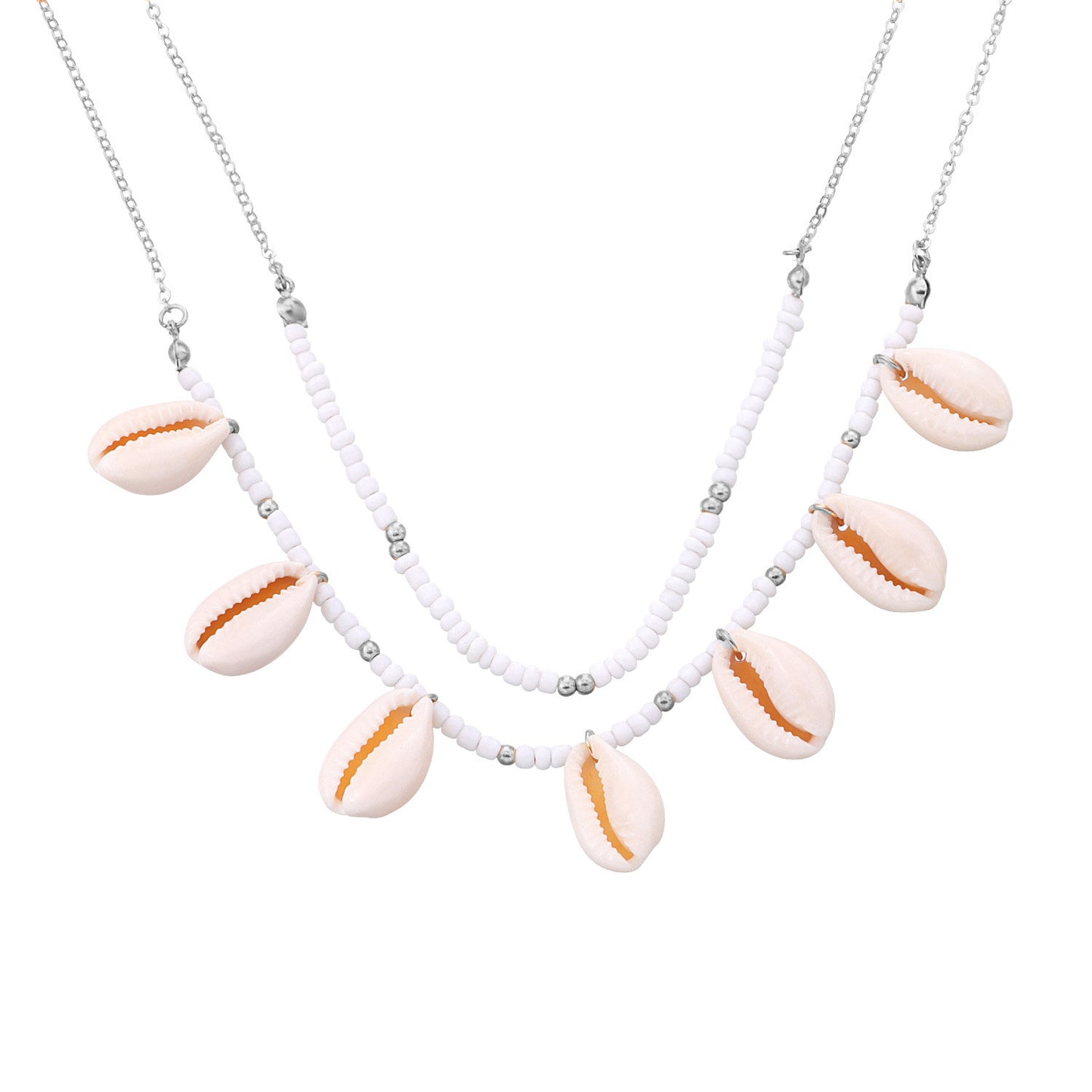 Jewelry exaggerated natural shell pendant necklace femininity multi-layer rice beads handmade chain necklace