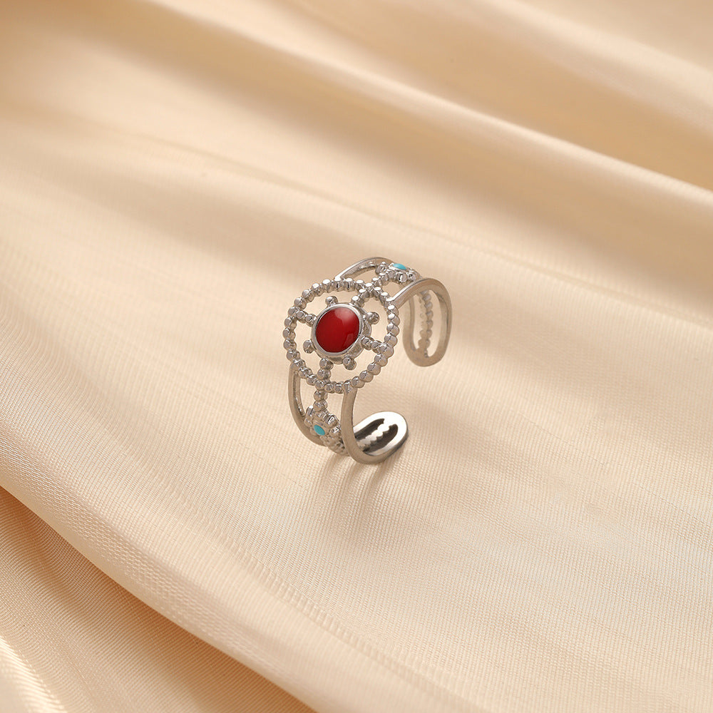 Exquisite and generous women's stainless steel creative opening adjustable color hollow sun ring