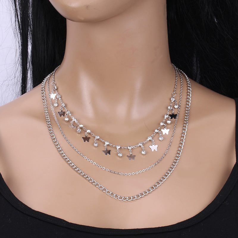 Diamond Butterfly Necklace Female Pendant Clavicle Chain Ins Light Luxury Niche Design Sense