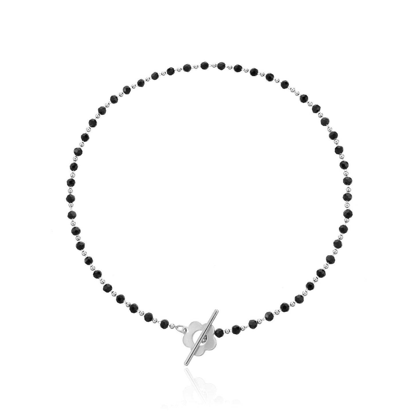 Jewelry Custom Fashion Black Crystal Glass Bead Chain Simple OT Buckle Short Flower Necklace