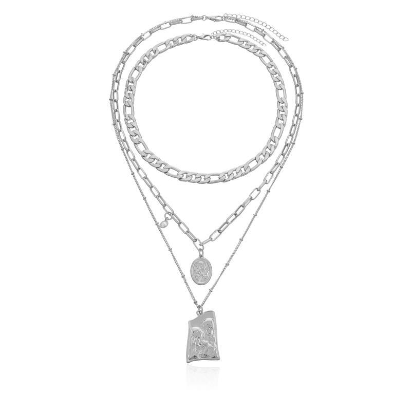 Fashion Portrait Embossed Necklace Couple Hug Pendant Necklace Hip Hop Multilayer Metal Chain Clavicle Chain