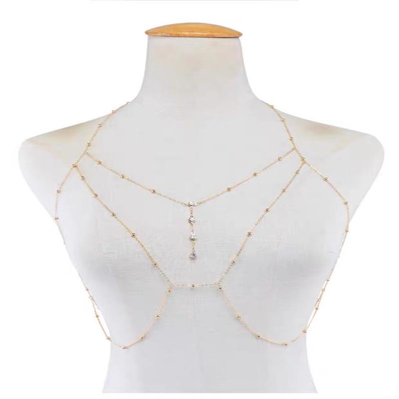Fashion flash diamond bikini body chain sexy interesting chest chain jewelry female seaside vacation photo clothes accessories
