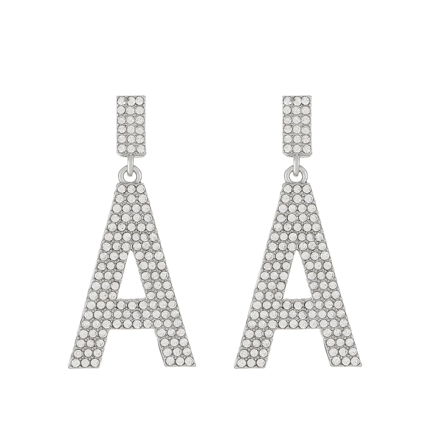 Ins full diamond letter earrings female fashion temperament niche design English letter earrings temperament earrings tide