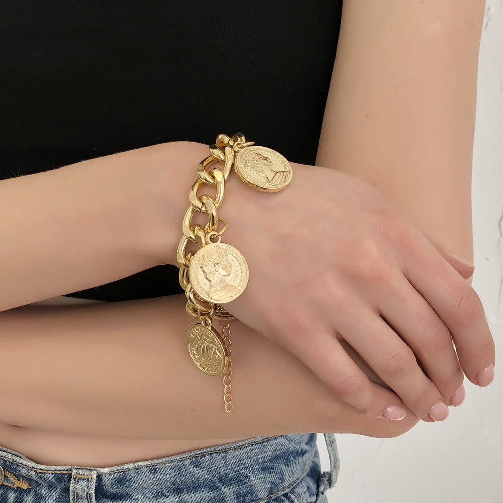 B1136 Exaggerated Alloy Thick Chain Multilayer Bracelet Women's Fashion Gold Bracelet Bracelet