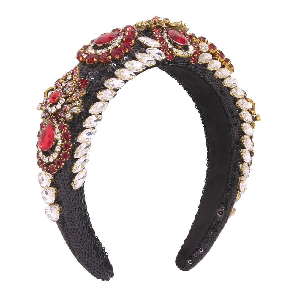 F3663 Baroque Thick Sponge Headband Palace Sequin Diamond Hair Accessories Heavy Industry Fashion Retro Headband