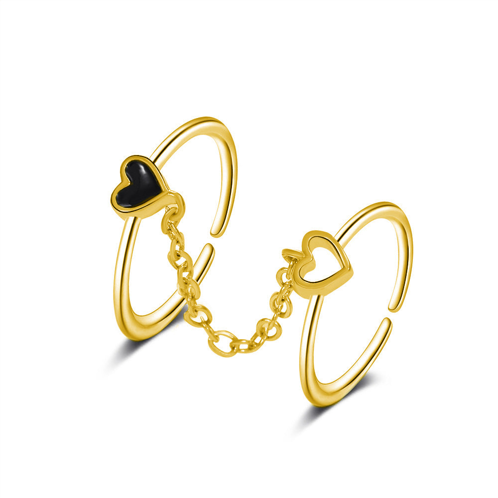 ins chain tassel double finger ring fashion simple star butterfly love geometric opening index finger ring tide