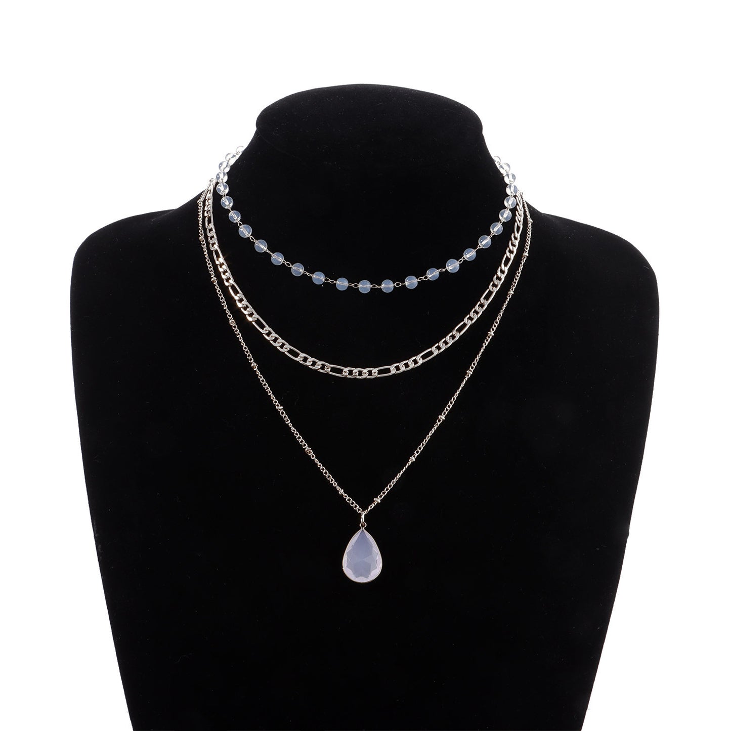 Jewelry multi-element protein bead crystal pendant necklace fashion three-to-one chain water drop necklace
