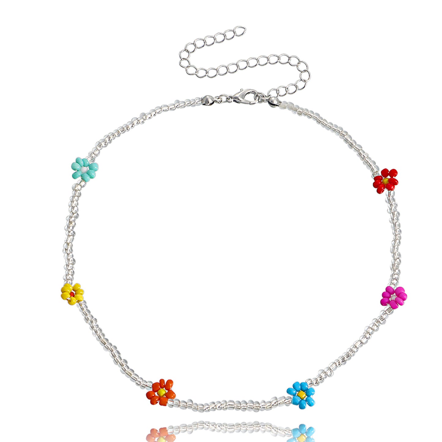 Necklace Jewelry Bohemian Transparent White Rice Beads Colorful Daisy Flower Necklace Necklace Female Niche Design