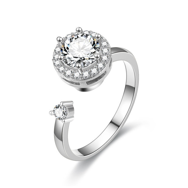 Explosive style rotating living mouth zircon ring anti-anxiety decompression ring female jewelry