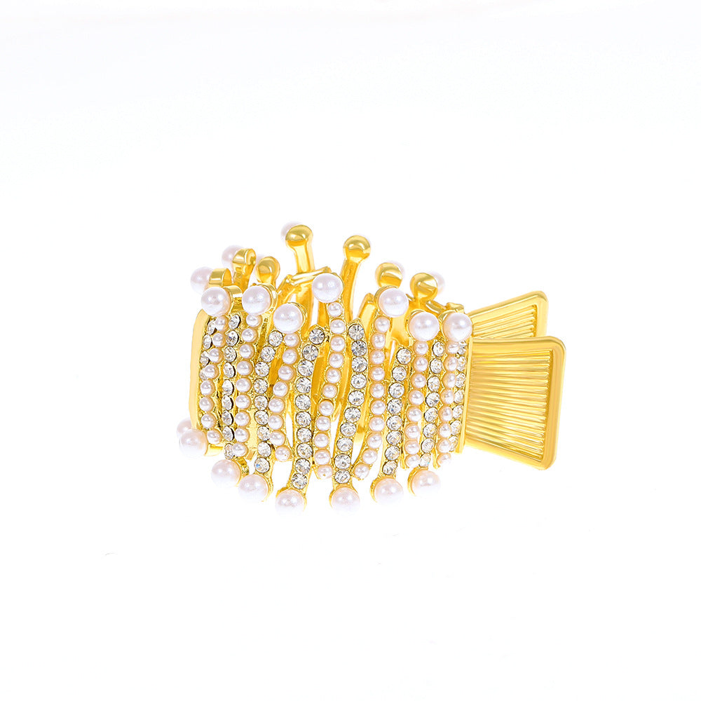 Ins net red cat ear inlaid diamond hairpin back head high ponytail pearl catch clip fixed artifact clip headdress