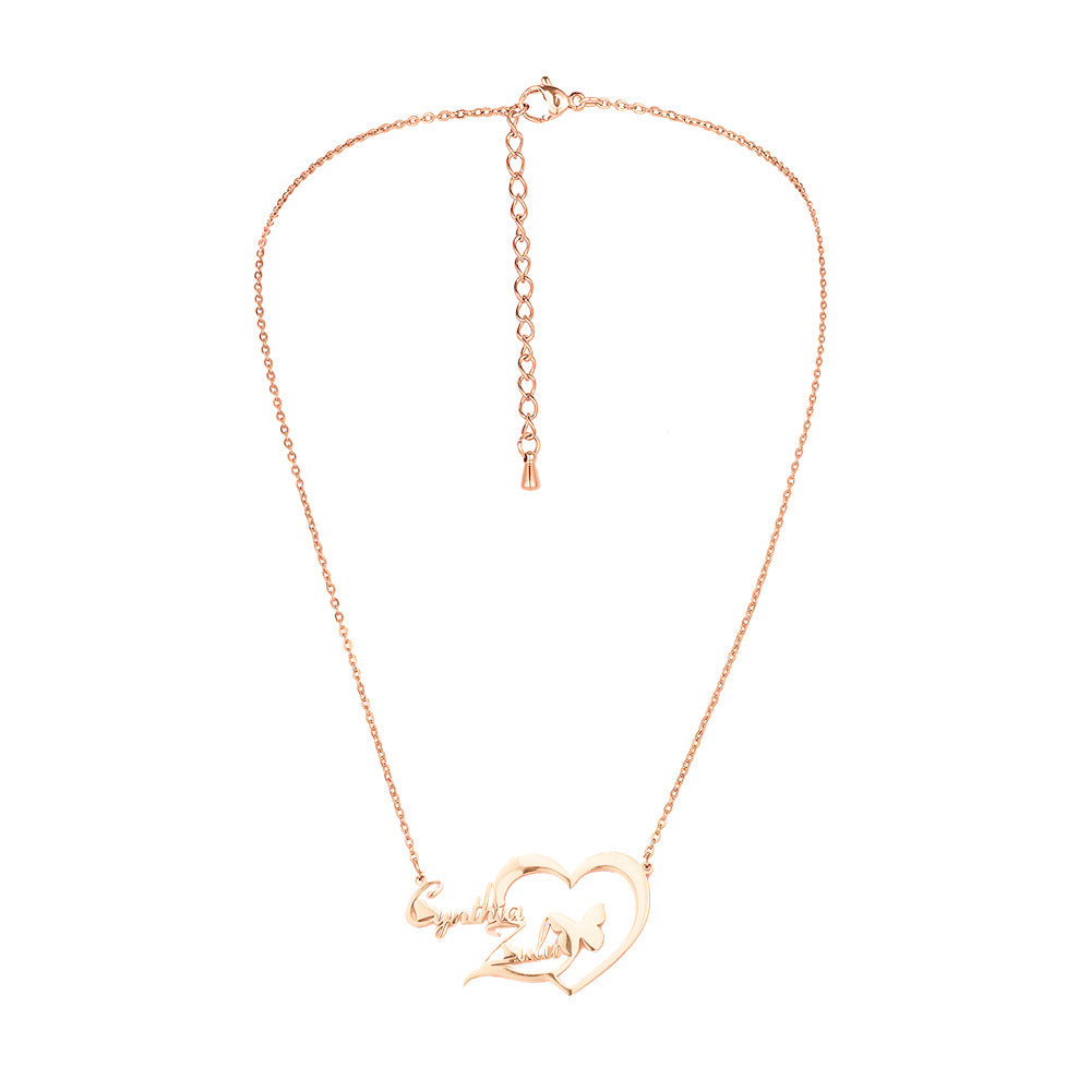 Stainless Steel Name Cut Custom Necklace Titanium Steel Fashion Temperament Heart Embedded Butterfly Sexy Necklace
