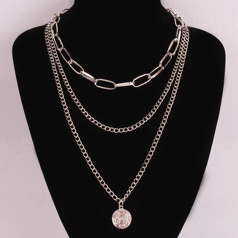 Fashion autumn and winter sweater sweater chain hip-hop ins copper coin decoration multi-layer necklace for men and women
