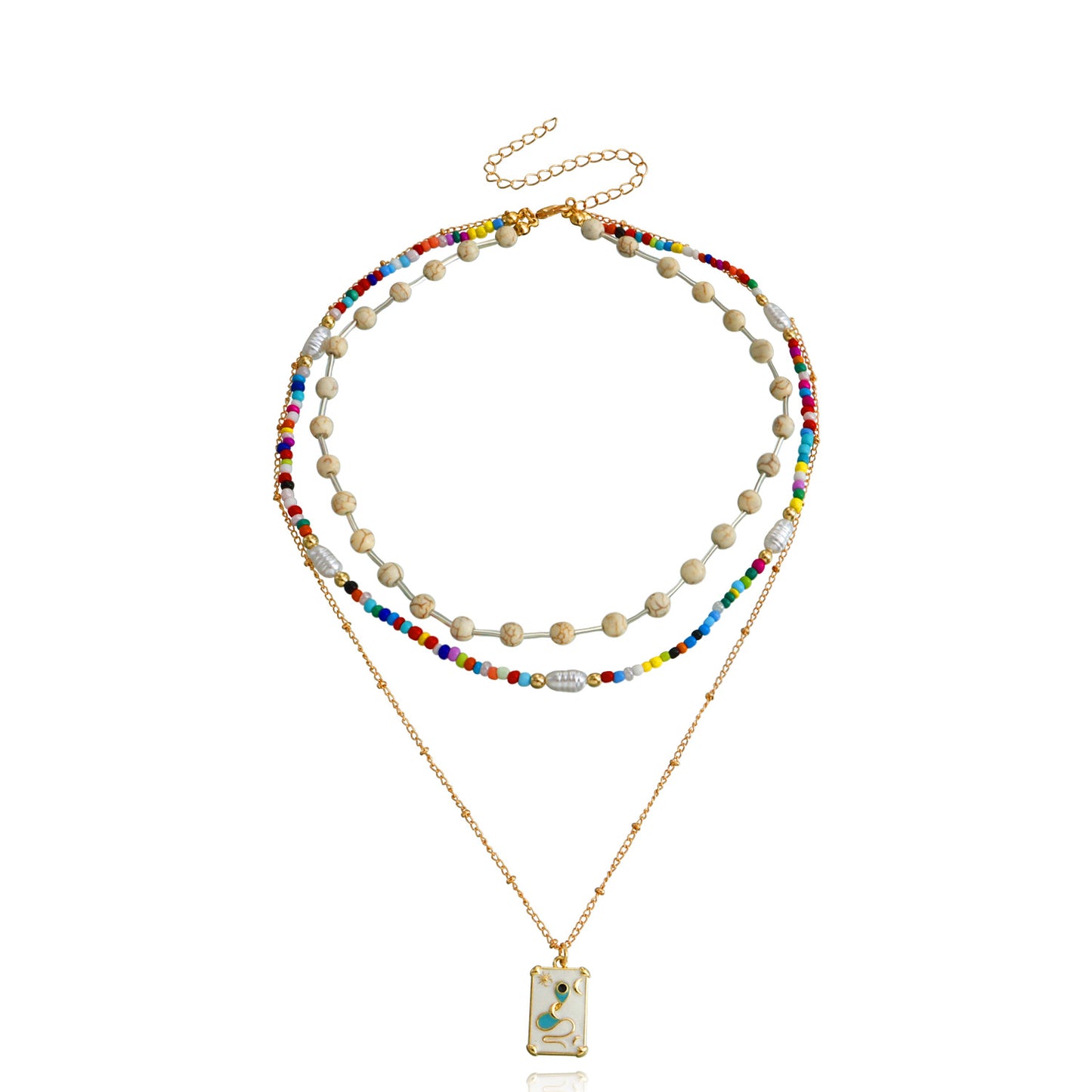 Jewelry Bohemian double-layer colored rice beads turquoise necklace female geometric trendy matching accessories
