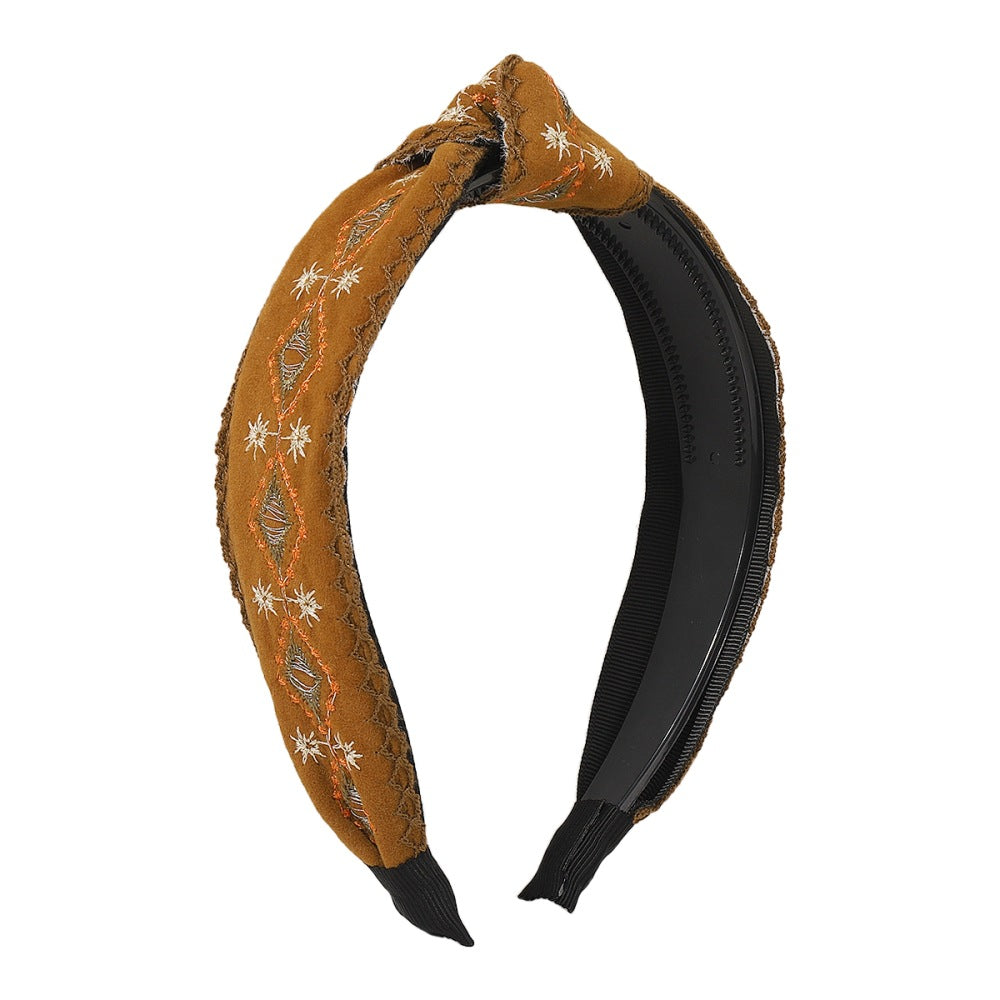 F3968TikTok ancient embroidery fabric simple headband geometric rhombus fresh headband