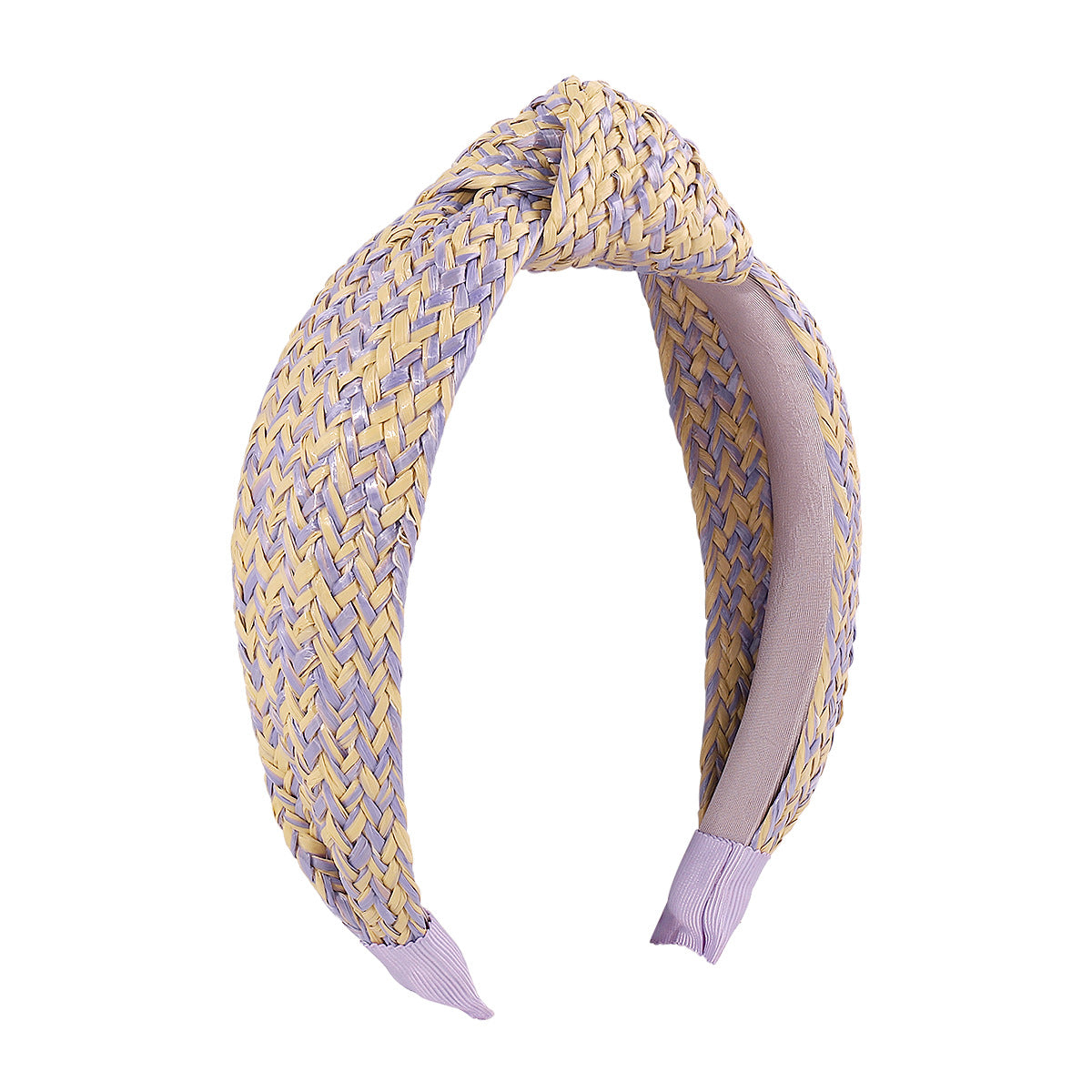 F455TikTok Simple Knotted Raffia Braided Headband Female Contrasting Color Wide Edge Geometric Headband