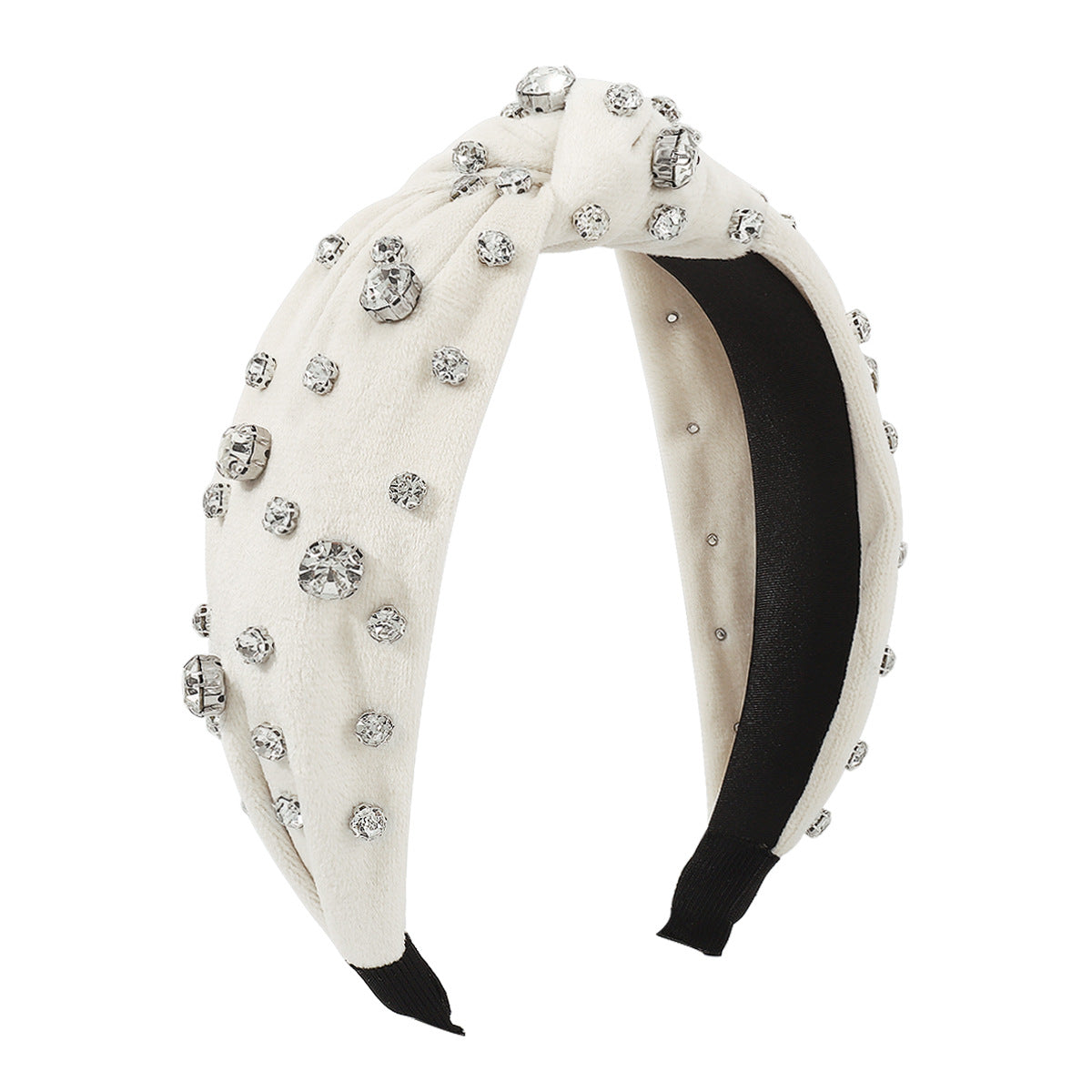 F4826 Light luxury white diamond velvet knotted hair hoop French style autumn and winter internet celebrity personality fashion head hoop for women