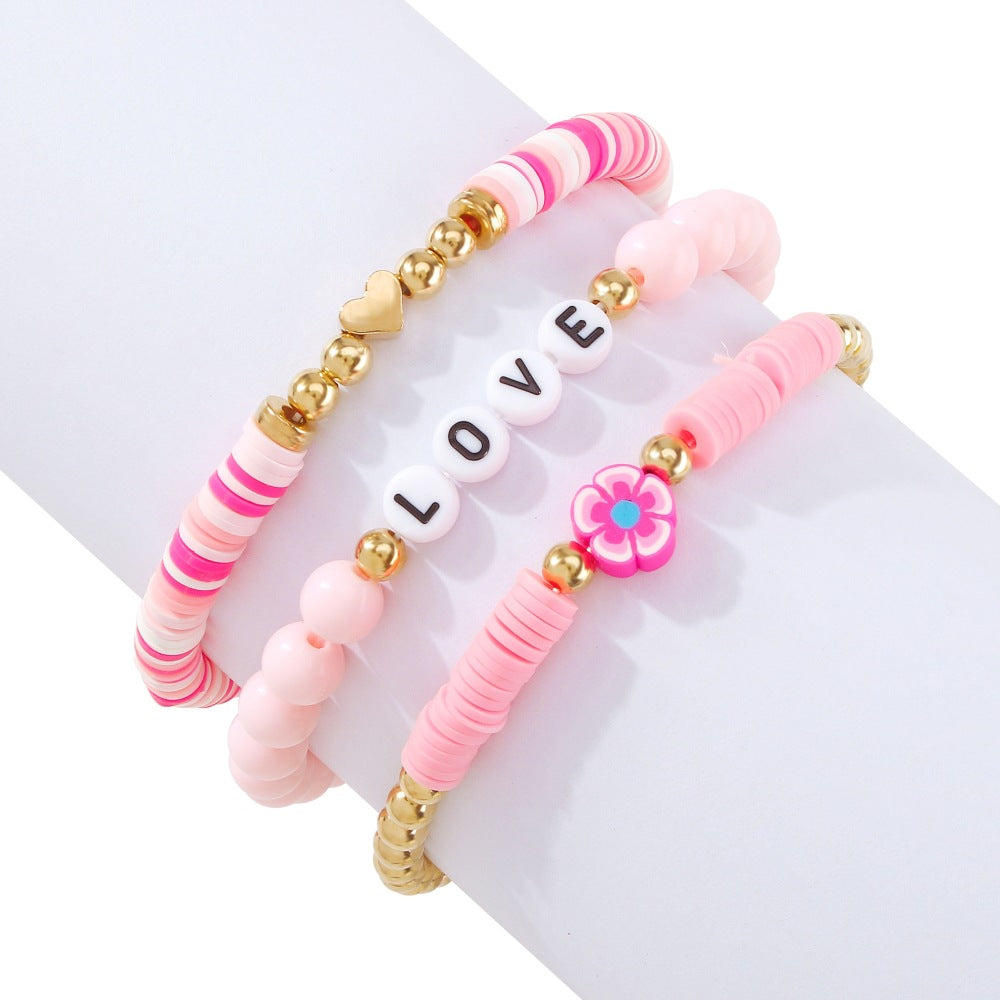 B1483 Bohemian Ethnic Stacked Bracelet Alphabet Flower Beads Personality Bracelet Colorful Geometric Ornaments
