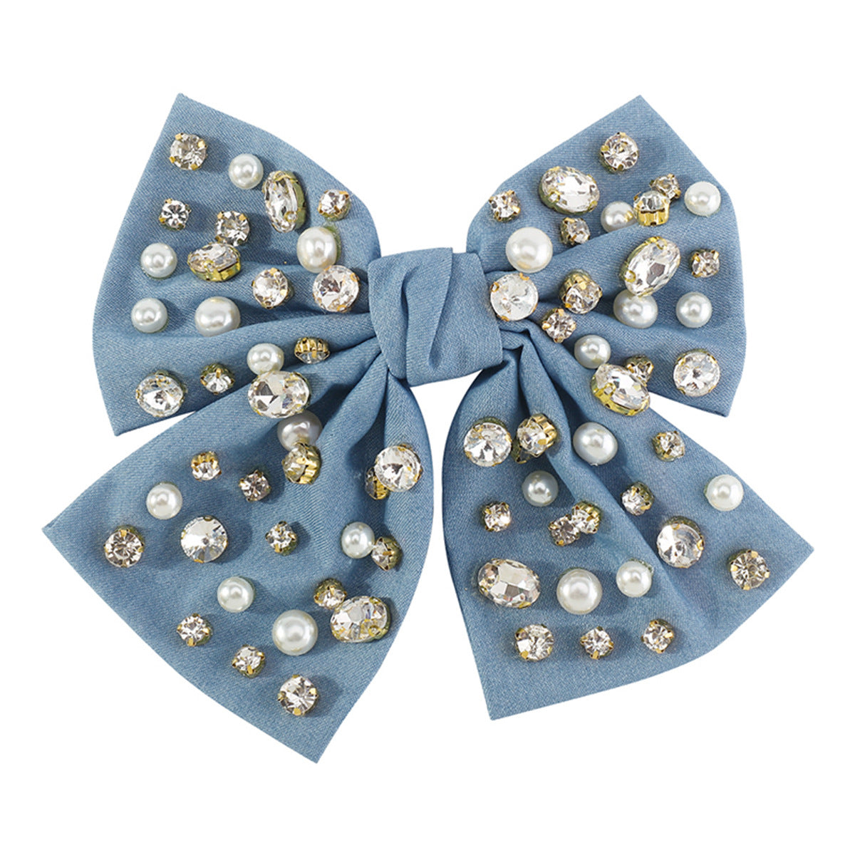 F278 Corduroy Fabric Art Diamond Pearl Personality Hair Clip French Light Luxury Ladies Bow Knot Retro Spring Clip