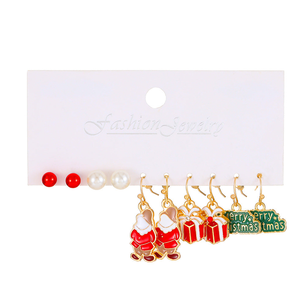 Christmas series earrings set cartoon oil dripping elk Santa Claus Christmas tree earrings female