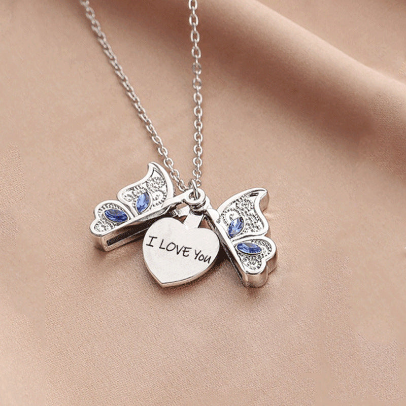Women's Butterfly ILoveYou Heart Shape Album Box Pendant Necklace Jewelry