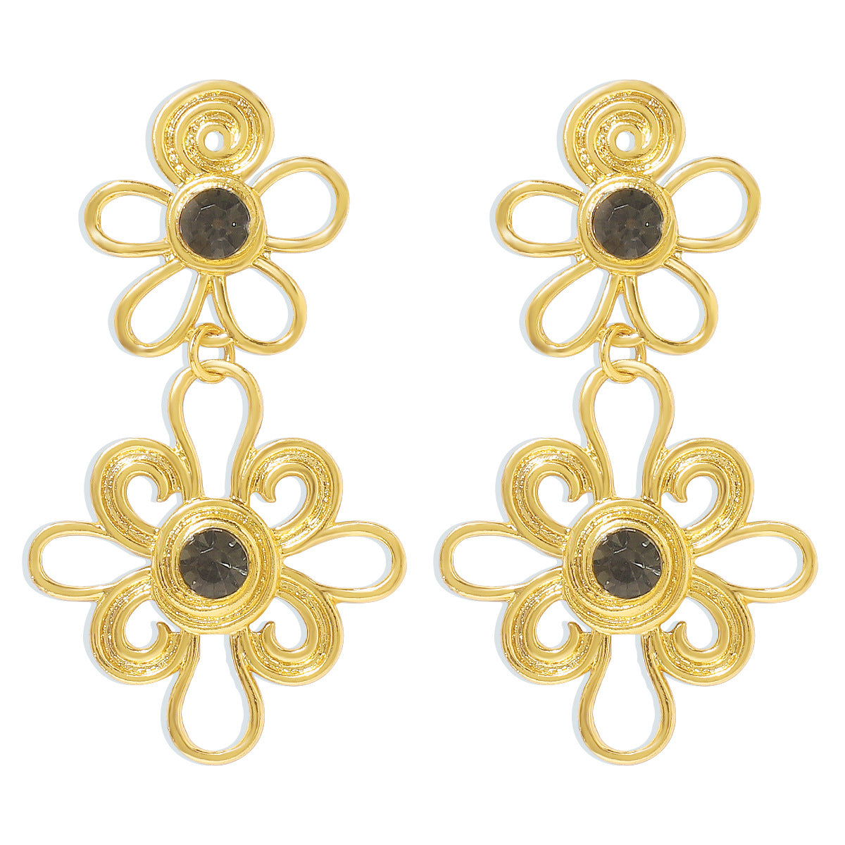 E1998 Medieval Elegant Court Earrings Vintage Retro Niche Hollow Flower Earrings Female