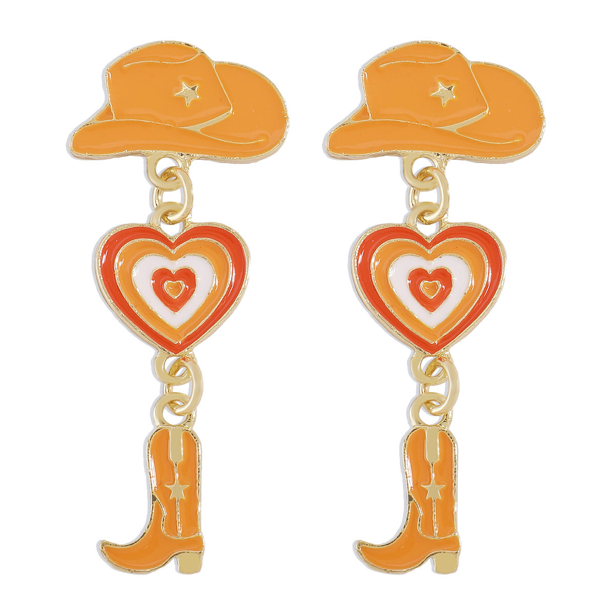 E1365 Popular Jewelry Modern Trendy Girl Earrings Hat Love Cowboy Boots Drip Oil Multilayer Earrings