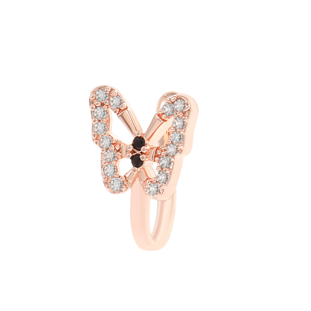 Fashion personality U-shaped fake nose ring diamond butterfly nose nail no hole nose clip piercing jewelry