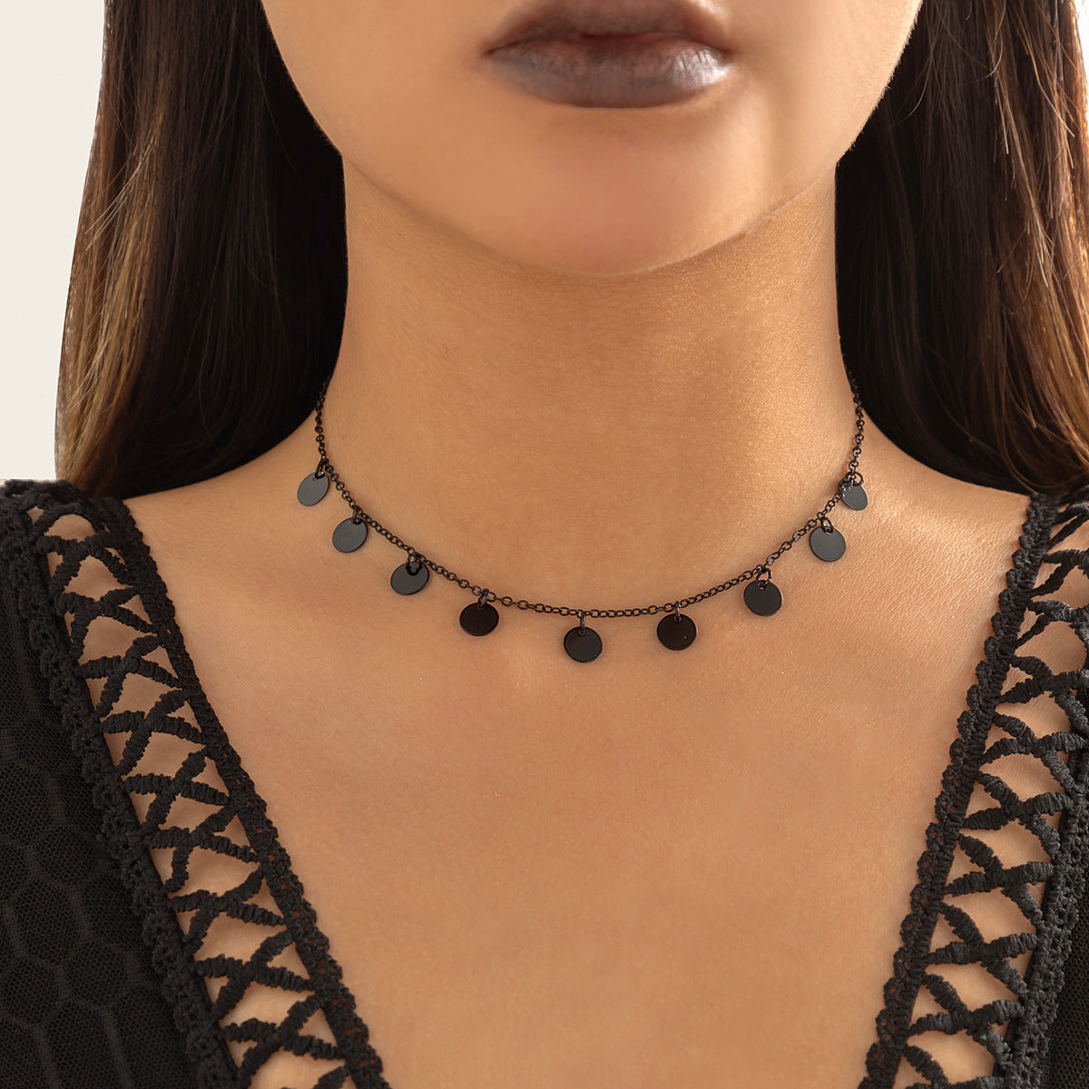 Jewelry Sweet Cool Dark Single-layer Disc Star Necklace Simple Personality Cross Clavicle Necklace