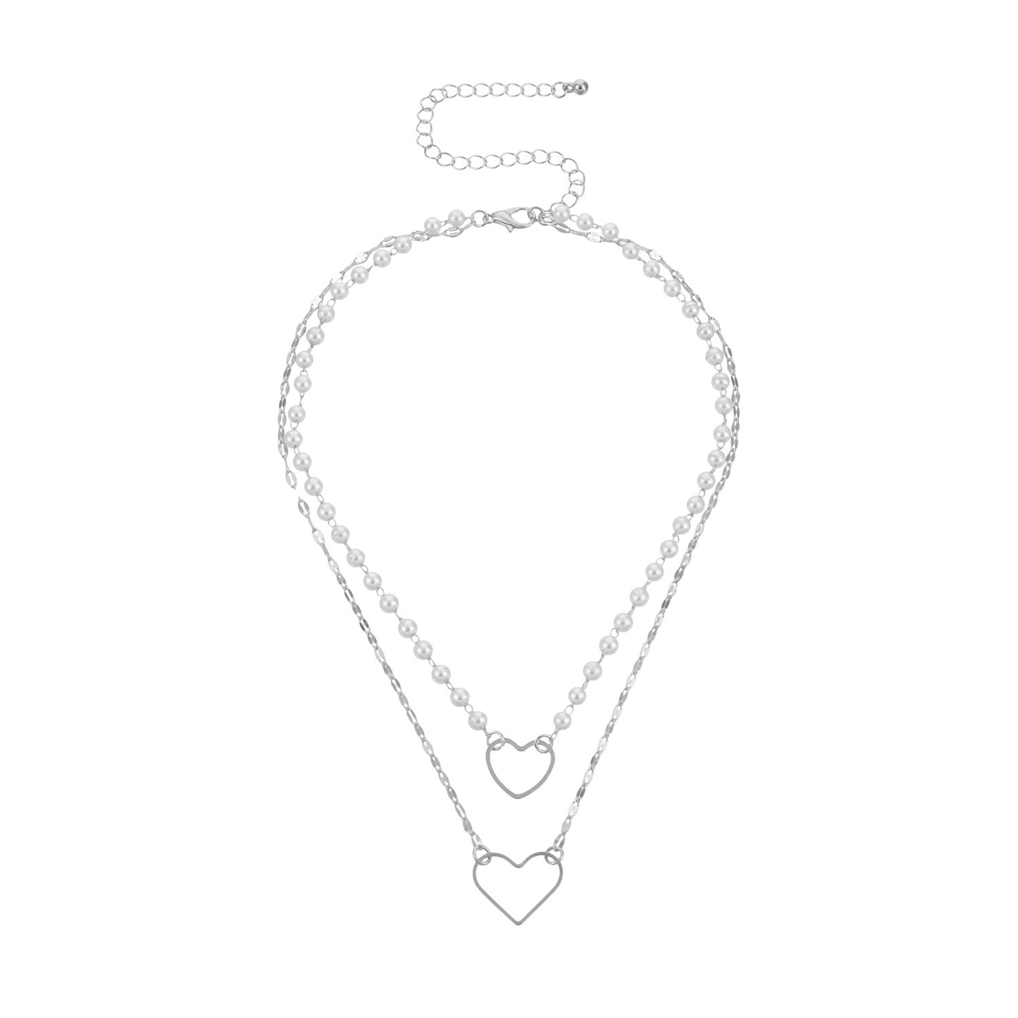 Jewelry fashion heart-shaped pendant trend female necklace double white pearl temperament popular