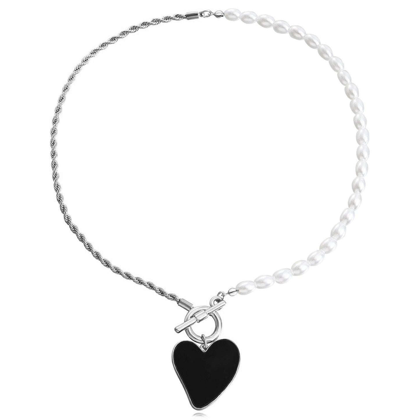 Jewelry trendy stitching half pearl twist chain black love mother-of-pearl necklace female sweater chain