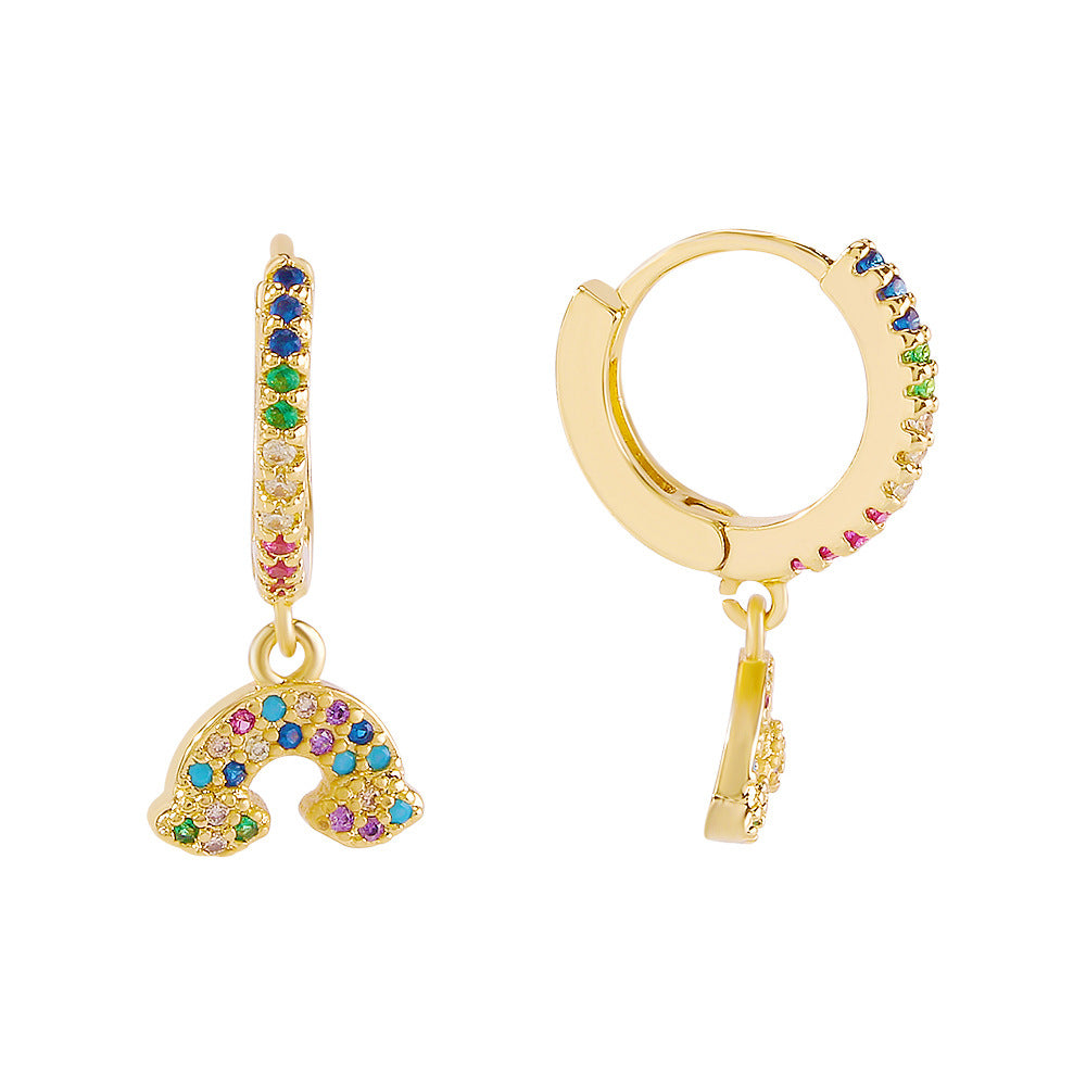 ZE7 Simple Earrings Cute Funny Cross Rainbow Elephant Earrings Copper Zircon Geometric Earrings