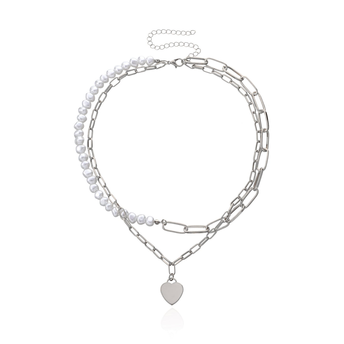 Jewelry Fashion Glossy Peach Heart Pendant Necklace Female Personality Double Thick Chain Pearl Love Necklace
