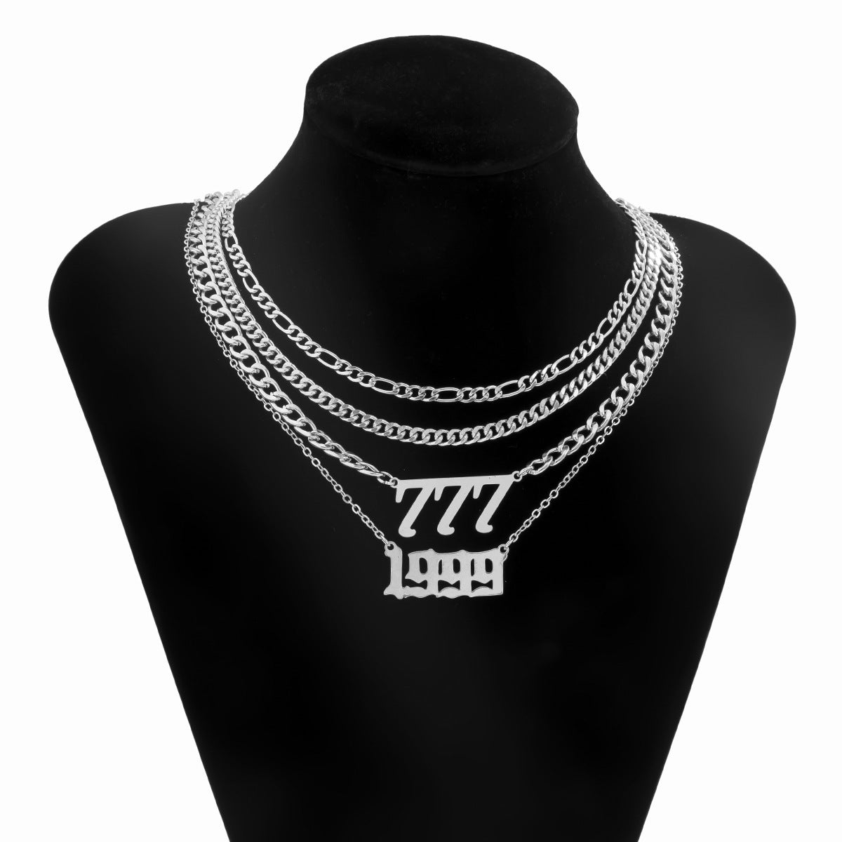 Jewelry Personality Frosty Thin Chain Necklace Retro Hollow Number Pendant Set Necklace Female