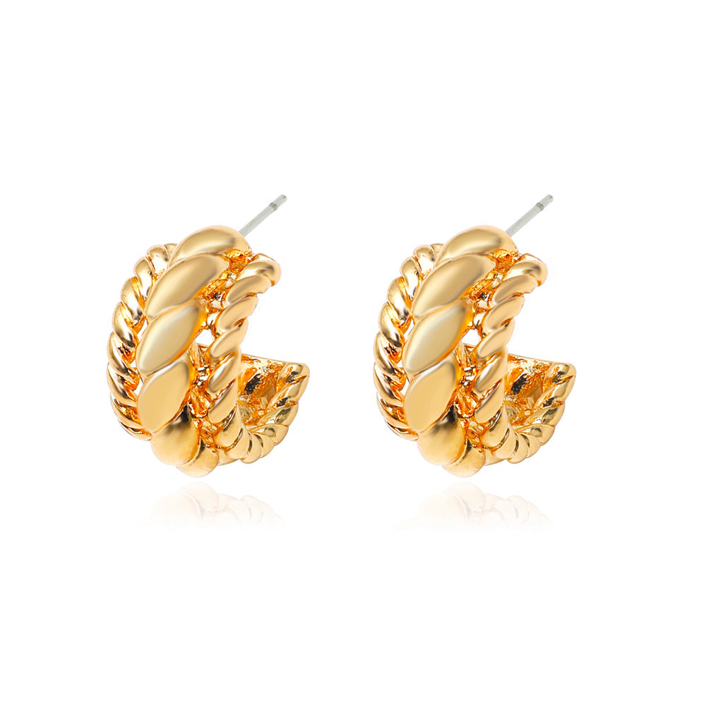 Ins geometric C-shaped hoop earrings female retro exaggerated personality metal braided earrings punk hip-hop earrings