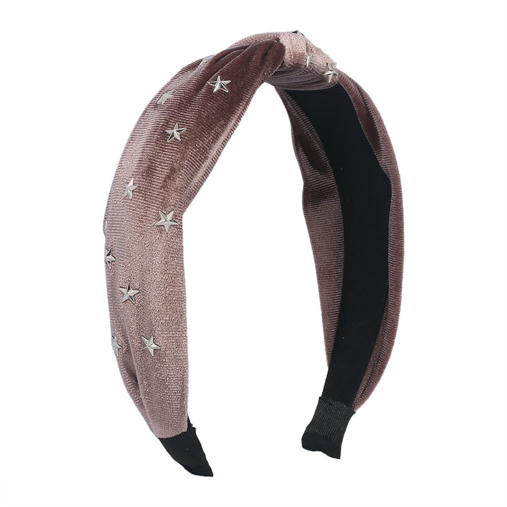 F3814 Simple solid color knotted hair accessories fashion five-pointed star pressure hair headband retro personality velvet headband