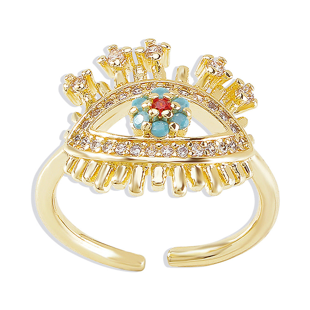 ZR118 Trendy and cool personalized jewelry exaggerated devil's eye zircon ring fashion creative opening ring