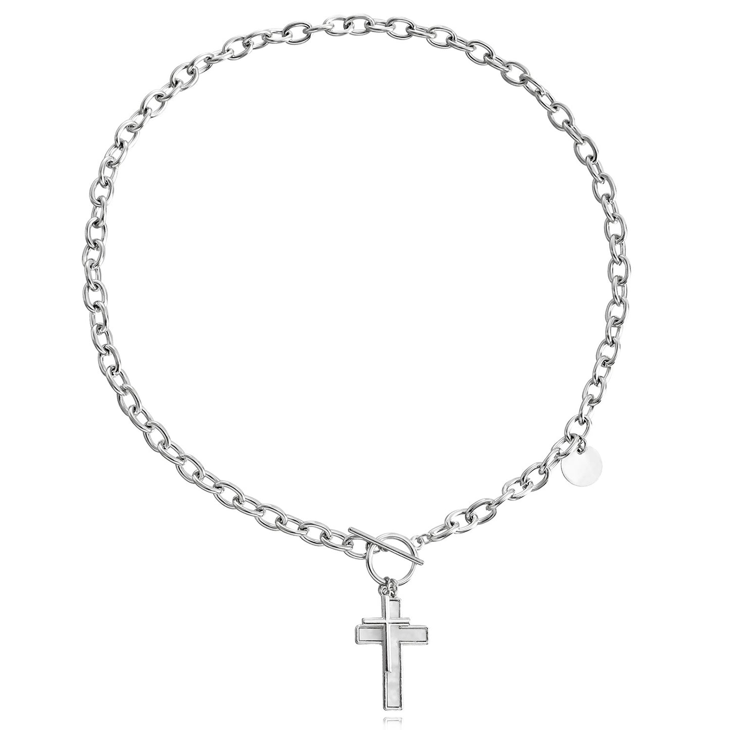 Explosive punk double cross white mother-of-pearl pendant necklace hot girl clavicle chain high-end sense light luxury