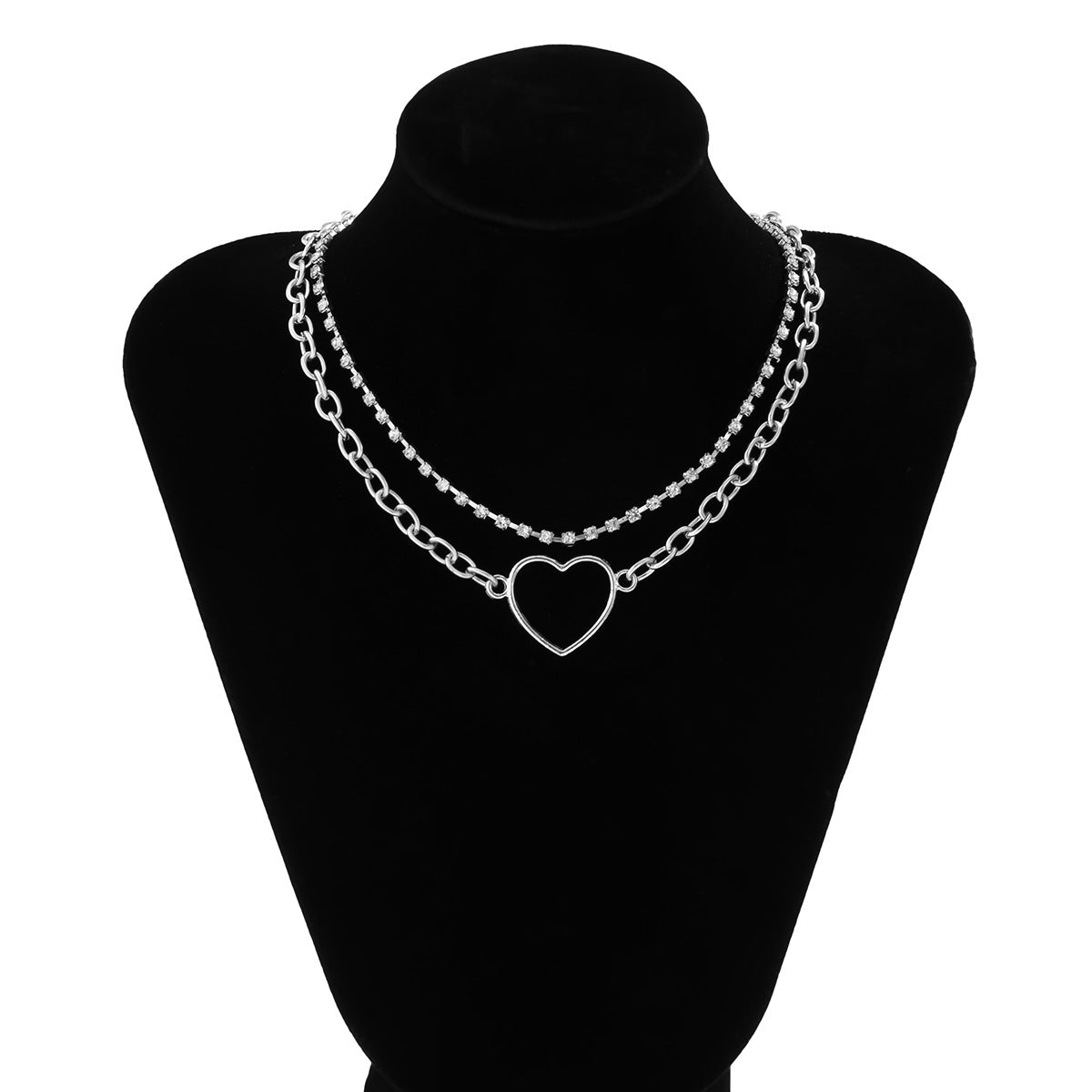 Jewelry simple claw chain rhinestone geometric necklace creative heart-shaped splicing chain double layer necklace female