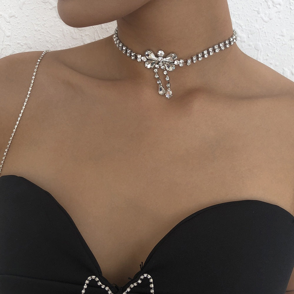 Jewelry Full Diamond Geometric Exaggerated Night Sexy Necklace Rhinestone Tassel Personality Internet Celebrity Necklace