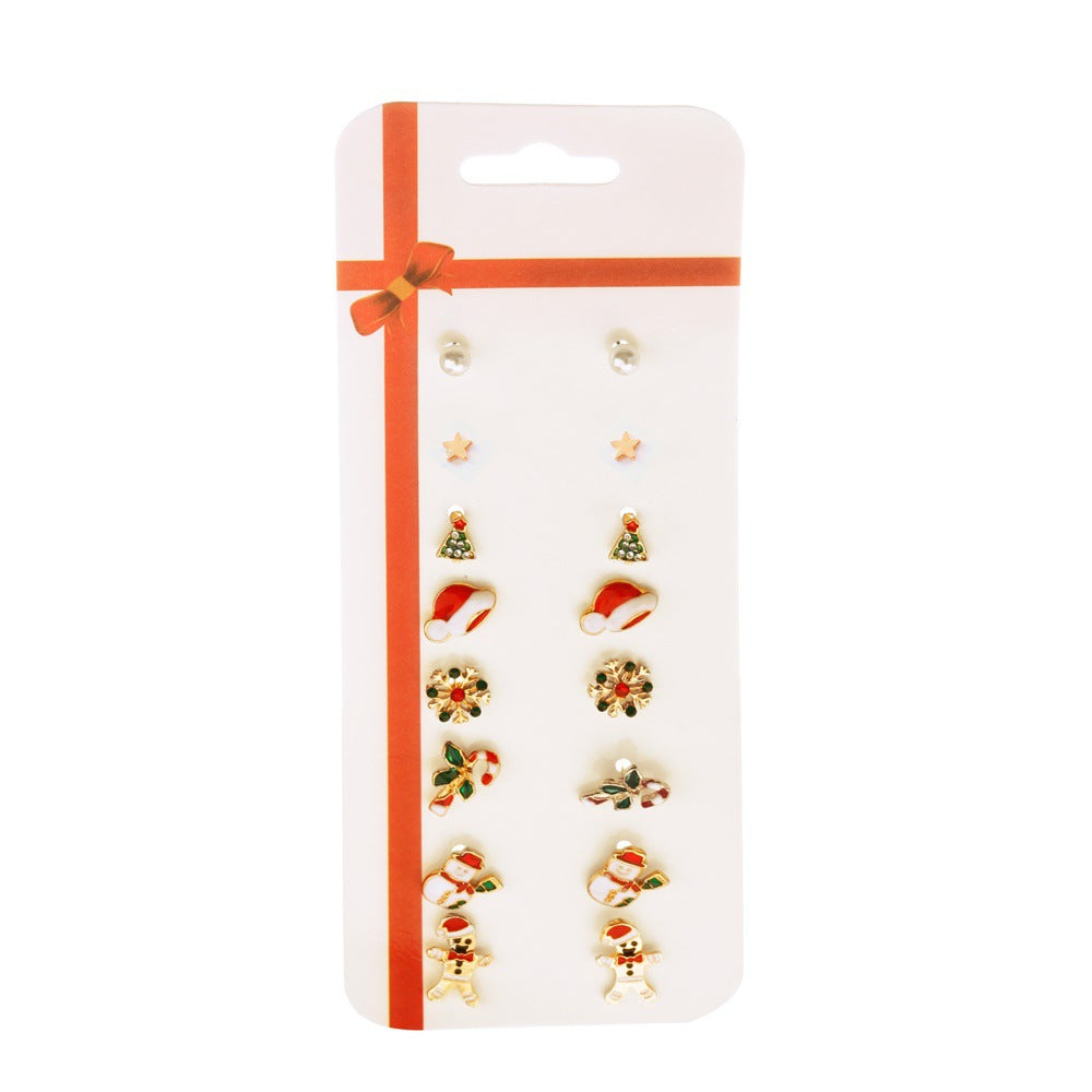 Christmas earring combination set fashion cartoon elk cane Christmas tree earrings card earrings