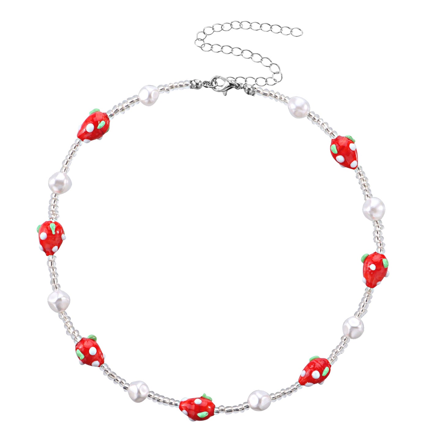 Jewelry Short Rice Bead Pearl Necklace Stained Glass Strawberry Shape Women's Necklace