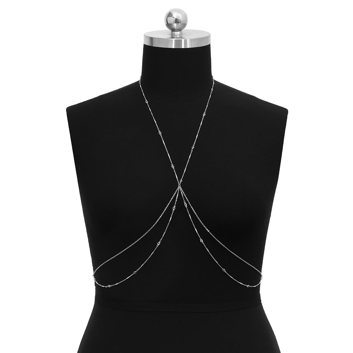 Jewelry with metal bikini clothing feminine cross rhinestone multi-layer fringed chest chain